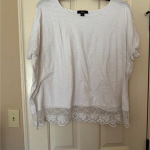 Ellos White Short Sleeve Top with Floral Lace